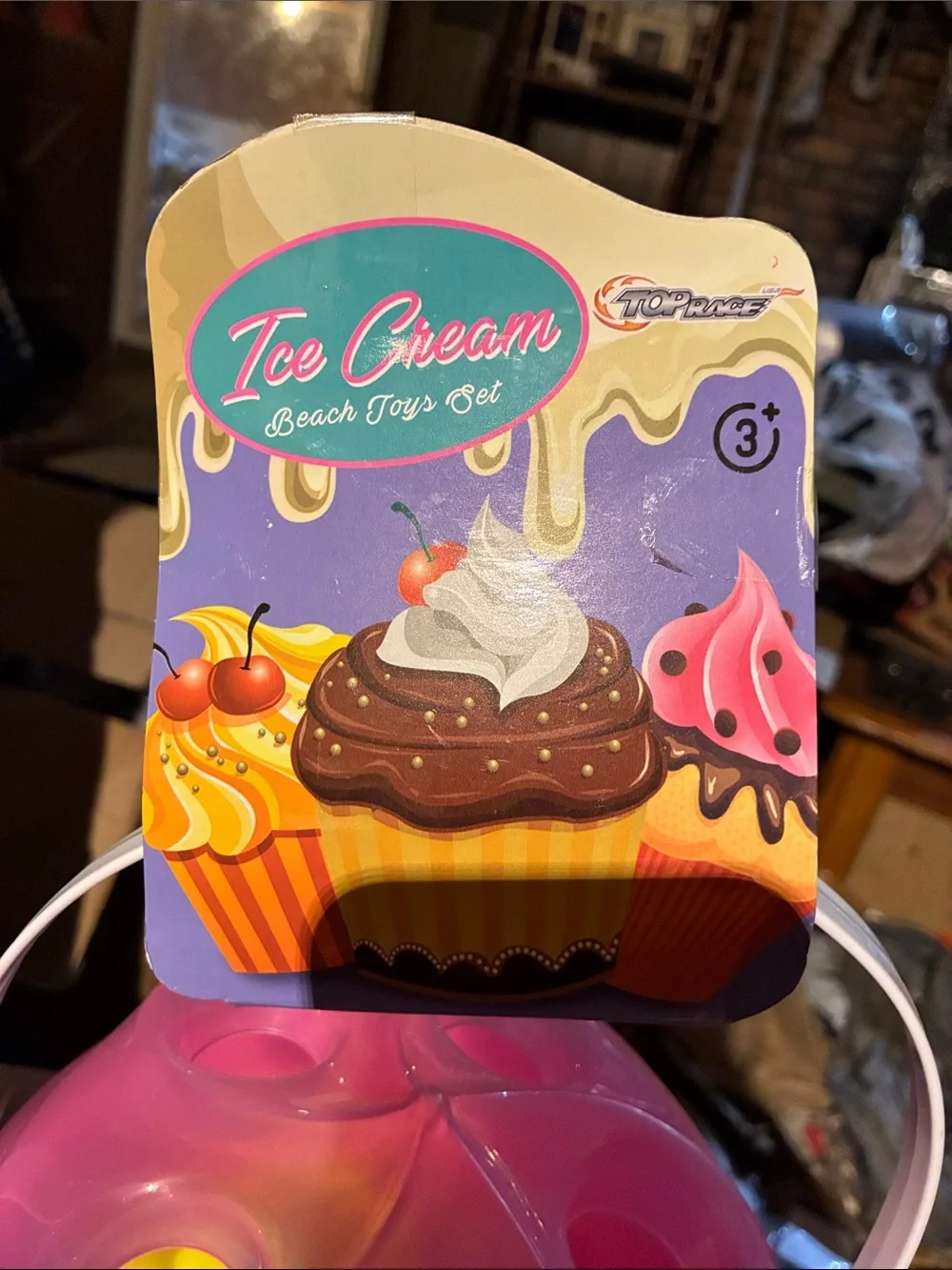 Pink Ice Cream Themed Kids Beach Bucket with Lid
